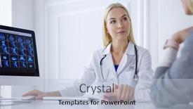  Presentation with patient care - Cool new presentation theme with doctor-and-patient-discussing-something backdrop and a light blue colored foreground