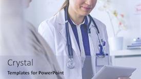  Presentation with patient care - Amazing PPT layouts having doctor-and-patient-discussing-something backdrop and a light blue colored foreground