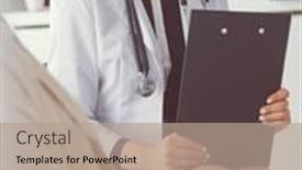  Presentation with patient care - Audience pleasing slide set consisting of doctor-and-patient-discussing-something backdrop and a coral colored foreground