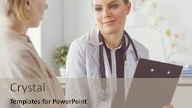  Presentation with patient care - Presentation consisting of doctor-and-patient-discussing-something background and a mint green colored foreground