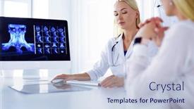  Presentation with patient care - Presentation design consisting of doctor-and-patient-discussing-something background and a lemonade colored foreground