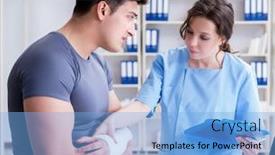  Presentation with injury - Audience pleasing PPT layouts consisting of doctor-and-patient-during-check backdrop and a light blue colored foreground