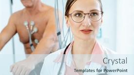  Presentation with exercise doctor - Theme having doctor-and-patient-during-stress background and a sky blue colored foreground