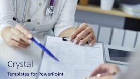  Presentation with file records - Presentation having doctor-and-patient-examining background and a lemonade colored foreground