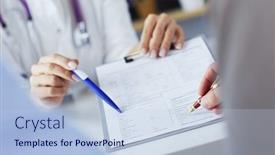  Presentation with file records - PPT theme with doctor-and-patient-examining background and a light blue colored foreground