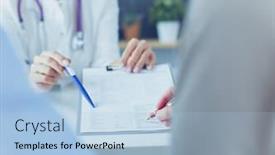  Presentation with file records - Colorful slides enhanced with doctor-and-patient-examining backdrop and a light blue colored foreground