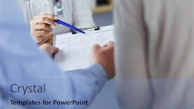  Presentation with file records - Audience pleasing presentation theme consisting of doctor-and-patient-examining backdrop and a teal colored foreground