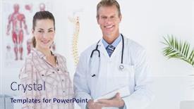  Presentation with doctor office - Presentation design consisting of doctor and patient looking at camera in medical office background and a sky blue colored foreground