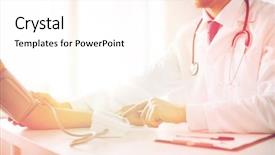  Presentation with blood pressure - Amazing PPT layouts having doctor and patient measuring blood backdrop and a white colored foreground