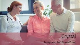  Presentation with senior couple - PPT layouts with doctor and senior couple interacting background and a coral colored foreground