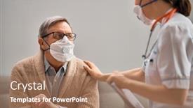  Presentation with flu virus - PPT theme featuring doctor-and-senior-man-wearing background and a coral colored foreground