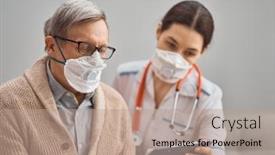  Presentation with flu virus - PPT layouts featuring doctor-and-senior-man-wearing background and a coral colored foreground