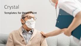  Presentation with flu virus - PPT layouts consisting of doctor-and-senior-man-wearing background and a light gray colored foreground