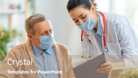  Presentation with flu virus - Theme with doctor-and-senior-man-wearing background and a coral colored foreground