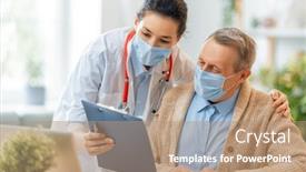  Presentation with flu virus - Beautiful slide set featuring doctor-and-senior-man-wearing backdrop and a coral colored foreground