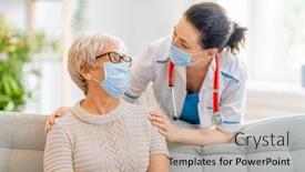  Presentation with flu virus - Amazing PPT theme having doctor-and-senior-woman-wearing backdrop and a soft green colored foreground