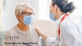  Presentation with flu virus - Colorful slide set enhanced with doctor-and-senior-woman-wearing backdrop and a soft green colored foreground