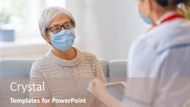  Presentation with flu virus - Cool new PPT theme with doctor-and-senior-woman-wearing backdrop and a coral colored foreground