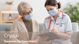  Presentation with flu virus - Cool new presentation theme with doctor-and-senior-woman-wearing backdrop and a coral colored foreground