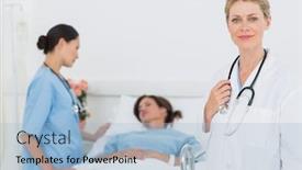  Presentation with female hospital patient - Slide deck having doctor and surgeon visiting female patient in the hospital background and a light blue colored foreground