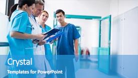  Presentation with report - PPT theme with doctor and surgeons discussing background and a teal colored foreground