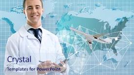  Presentation with medical tourism - Cool new presentation theme with doctor and virtual screen medical backdrop and a sky blue colored foreground