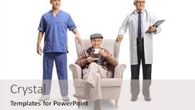  Presentation with elderly health - Amazing slide deck having doctor-and-young-health-care backdrop and a light gray colored foreground