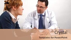  Presentation with doctor office - Colorful presentation enhanced with health drugs - doctor and young woman patient backdrop and a coral colored foreground