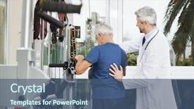  Presentation with exercise doctor - Theme featuring doctor assisting senior man to use exercise machine background and a ocean colored foreground