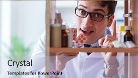  Presentation with retail - Slide deck having doctor at farmacy retail shop background and a light blue colored foreground