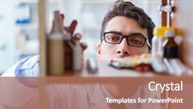  Presentation with medicines - Slide deck consisting of doctor at farmacy retail shop background and a coral colored foreground