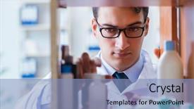  Presentation with medicines - Presentation design consisting of doctor at farmacy retail shop background and a light blue colored foreground