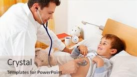  Presentation with sick child - Cool new PPT layouts with doctor at home visits examines backdrop and a coral colored foreground
