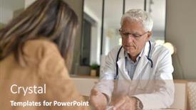  Presentation with doctor office - Slide deck consisting of doctor-attending-patient-in-office background and a coral colored foreground