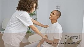  Presentation with waiting room - Slide deck having doctor-attending-to-patient-s and a coral colored foreground