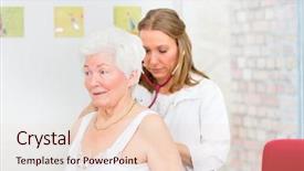  Presentation with auscultate - PPT layouts consisting of doctor auscultate breath and lungs background and a lemonade colored foreground