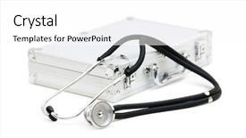  Presentation with case based disscussion medical - Cool new PPT layouts with doctor bag - stethoscope and case isolated backdrop and a  colored foreground