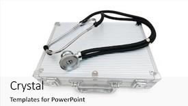  Presentation with emergency case - Slides with doctor bag - stethoscope and case isolated background and a  colored foreground