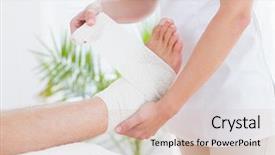  Presentation with bandaging - Slide set consisting of doctor bandaging her patient ankle in medical office background and a lemonade colored foreground