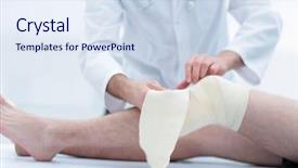  Presentation with bandaging - Cool new slides with doctor bandaging patient knee backdrop and a sky blue colored foreground