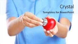  Presentation with cardiologist - Amazing PPT layouts having doctor cardiologist with red heart and stethoscope closeup backdrop and a light blue colored foreground