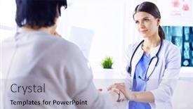 Presentation with asian doctor - Presentation having doctor-check-and-take-care background and a light gray colored foreground