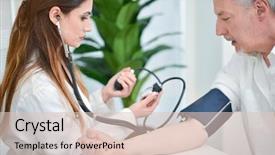  Presentation with blood pressure - Audience pleasing presentation design consisting of doctor checking a patients blood backdrop and a lemonade colored foreground