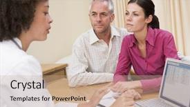  Presentation with medical - PPT theme having doctor checking couples medical details background and a coral colored foreground