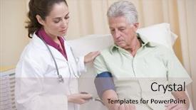  Presentation with concept high blood pressure used tablets - Cool new presentation with checking man's blood pressure backdrop and a  colored foreground