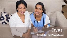  Presentation with medical smiling doctor - Colorful slide set enhanced with doctor checking medical report backdrop and a  colored foreground