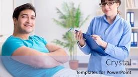  Presentation with nerve - Presentation design with doctor-checking-nerve-reflexes background and a light blue colored foreground