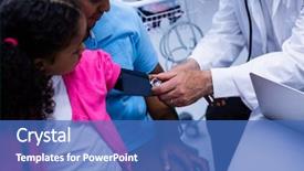  Presentation with blood pressure - Presentation design consisting of doctor checking patient blood pressure background and a teal colored foreground