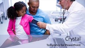  Presentation with blood pressure - Slide set having doctor checking patient blood pressure background and a light blue colored foreground