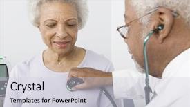  Presentation with african american patient - PPT theme consisting of doctor checking patient using stethoscope background and a lemonade colored foreground